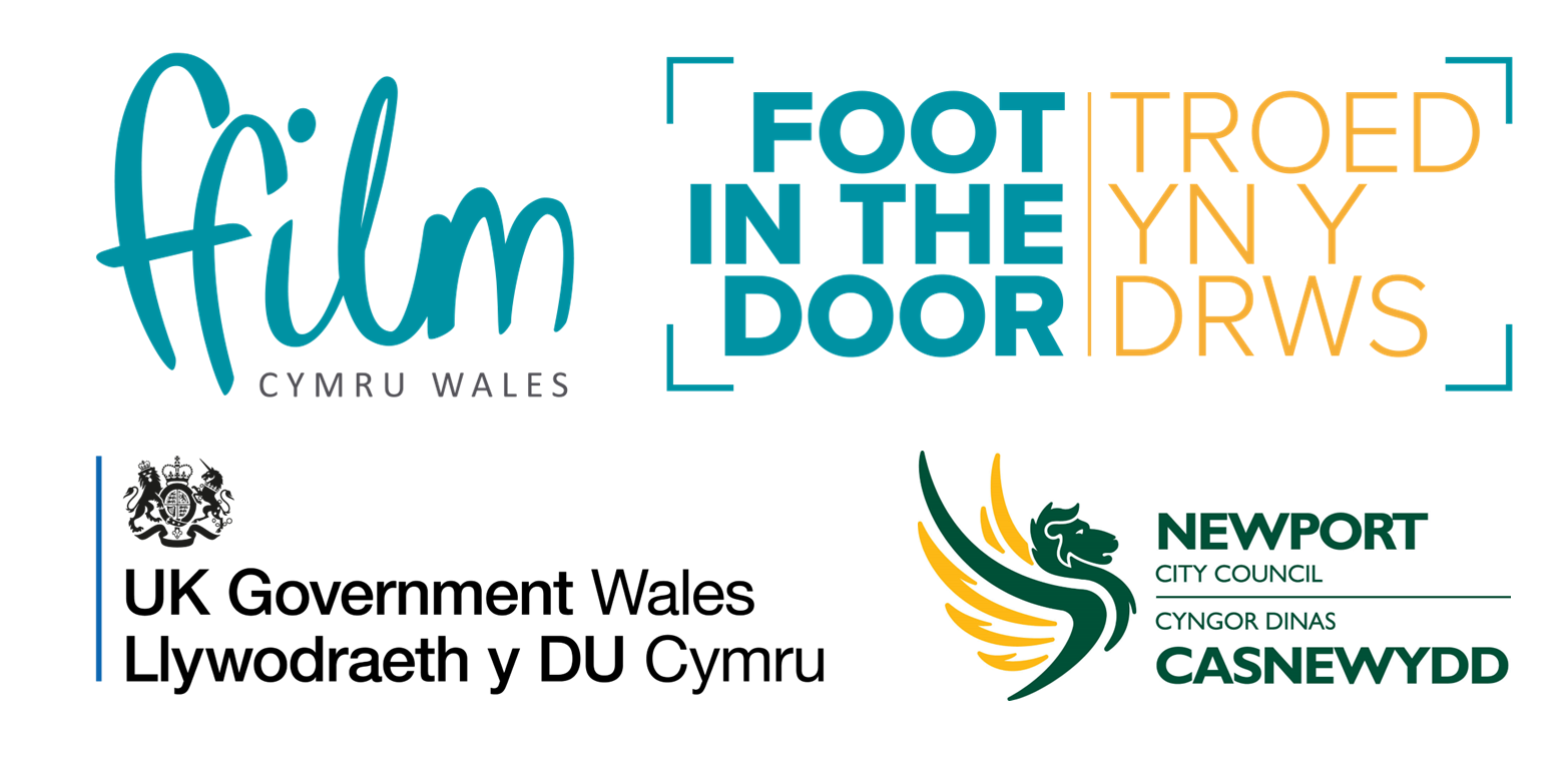 logos: ffilm cymru wales / foot in the door / uk government wales / newport city council