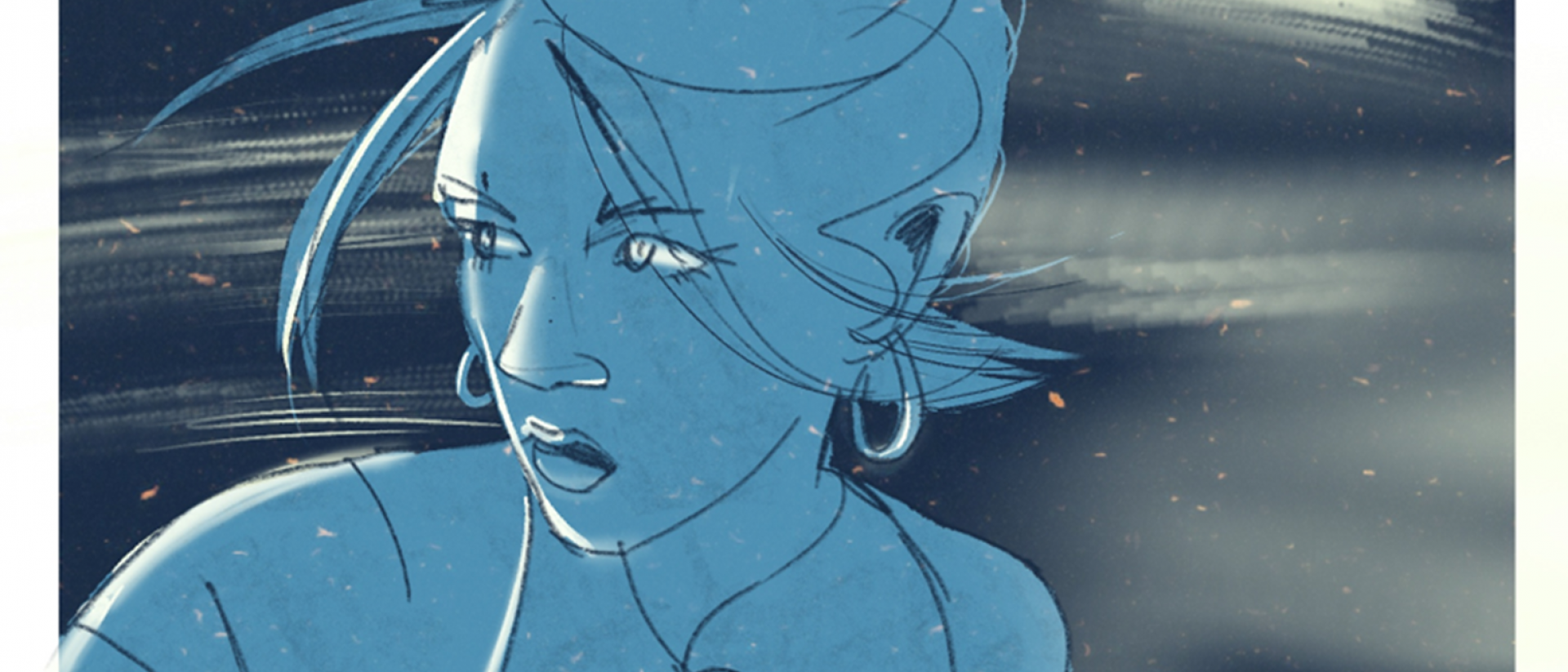 concept sketch from animated short film holm featuring a woman in blue light
