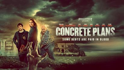 poster for concrete plans featuring a hand rising from a grave