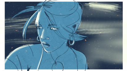 concept sketch from animated short film holm featuring a woman in blue light