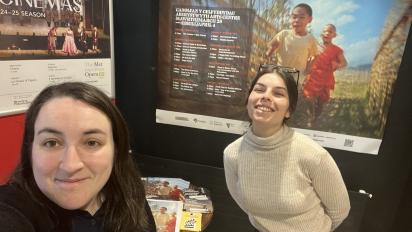 georgina and annita taking a selfie in front of a cinema poster for wow film festival